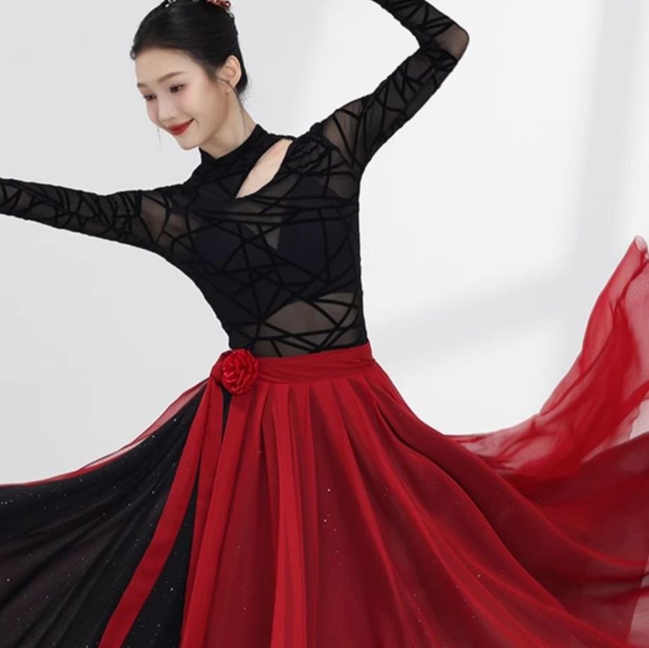 フリンジ付き透け感五分袖タイトドレス 練習着|社交 ダンス ドレス専門