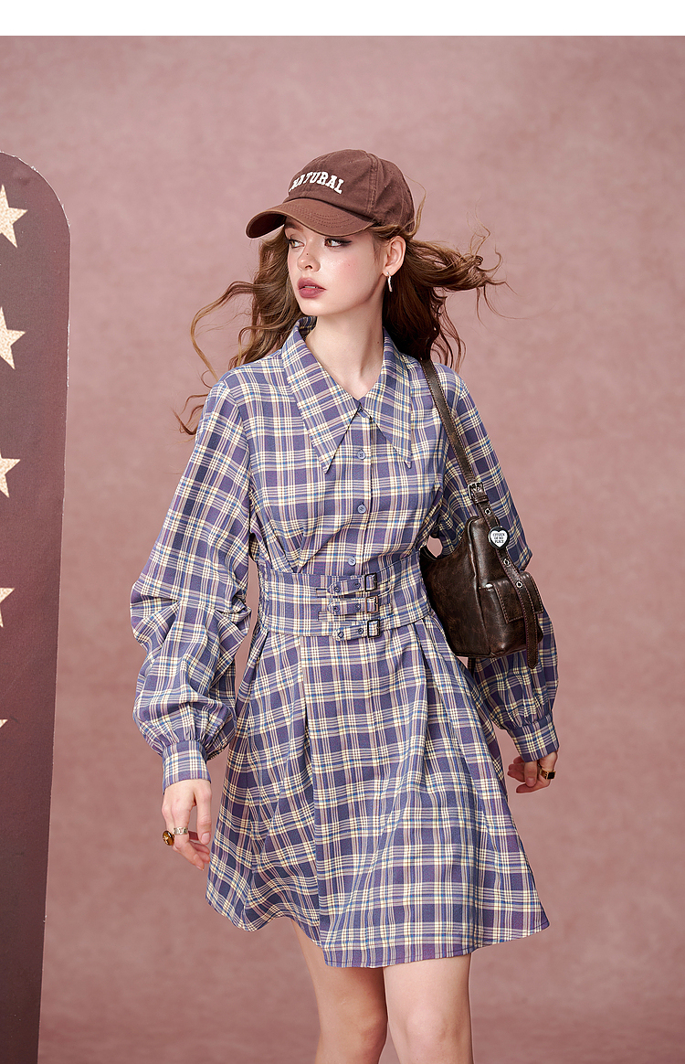 ギンガム チェック 三つベルト付きチェック柄ワンピース ワンピース