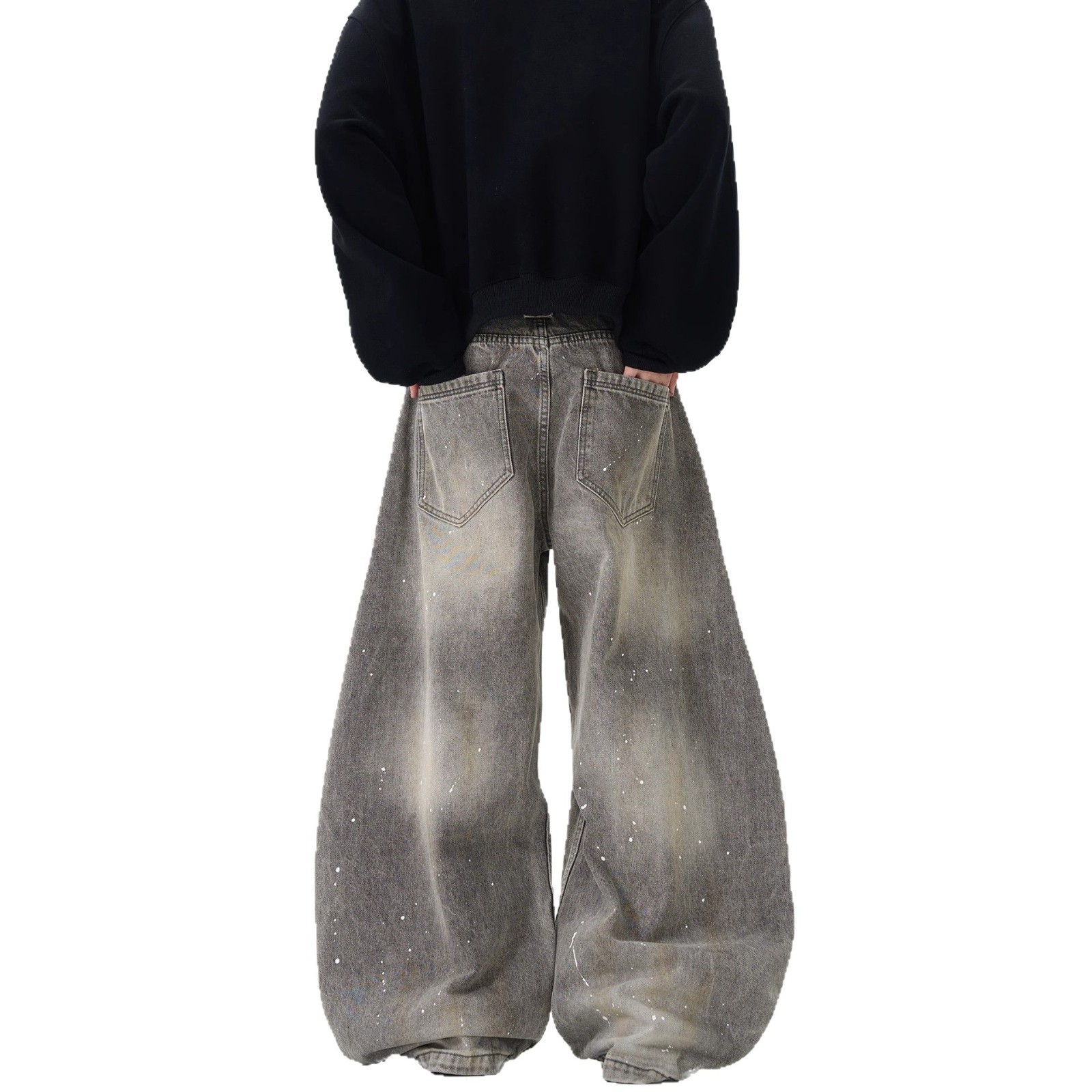 グレー パンツ ダメージ加工ワイドデニム デニム|グレー パンツ専門