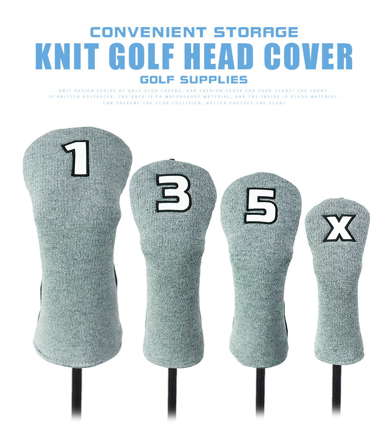 ヘッドカバー 番号刺繍入りニット製ウッドカバー四本組 ウッドカバー