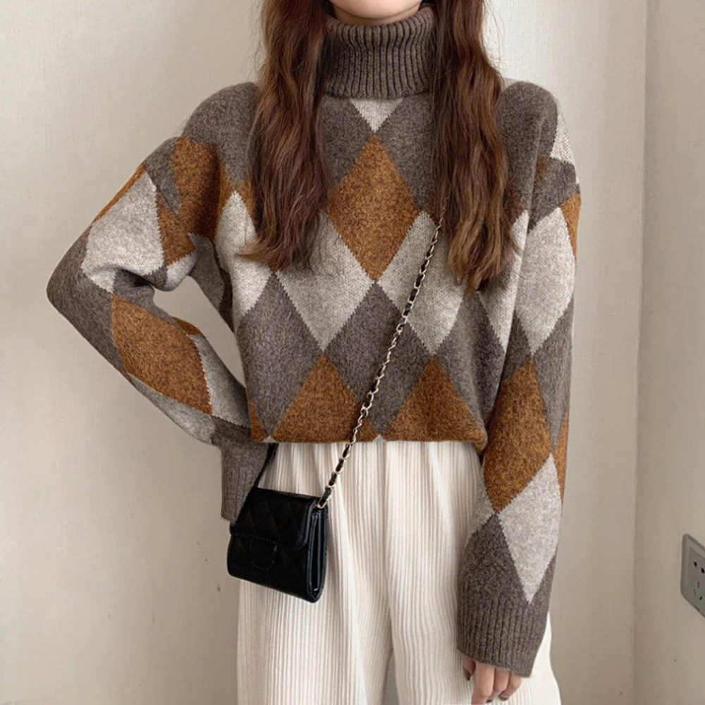 アーガイル柄 モヘア混 ニットトップス（フリーサイズ