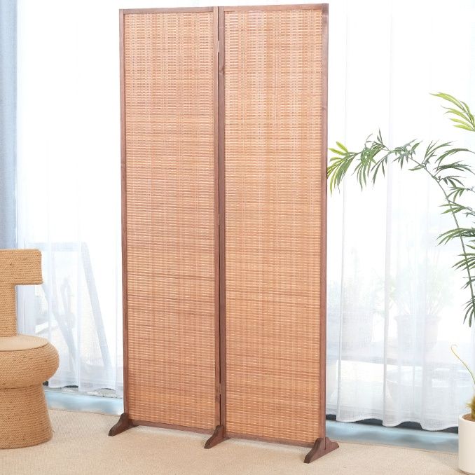 パーテーション 天然素材編み込み二連木製衝立 木|パーテーション専門