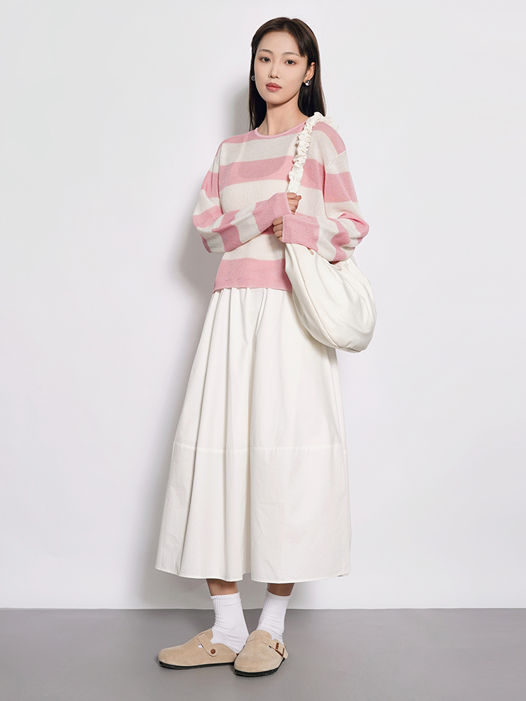 白スカート ゆったりギャザーフレアスカート フレア|白スカート専門