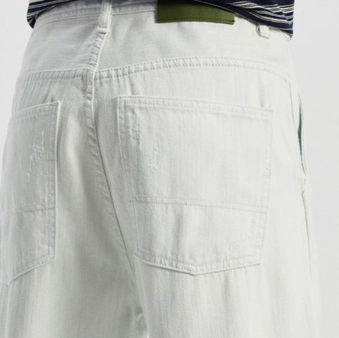 白パンツ ヴィンテージ風ダメージ加工ワイドパンツ ワイド|白パンツ