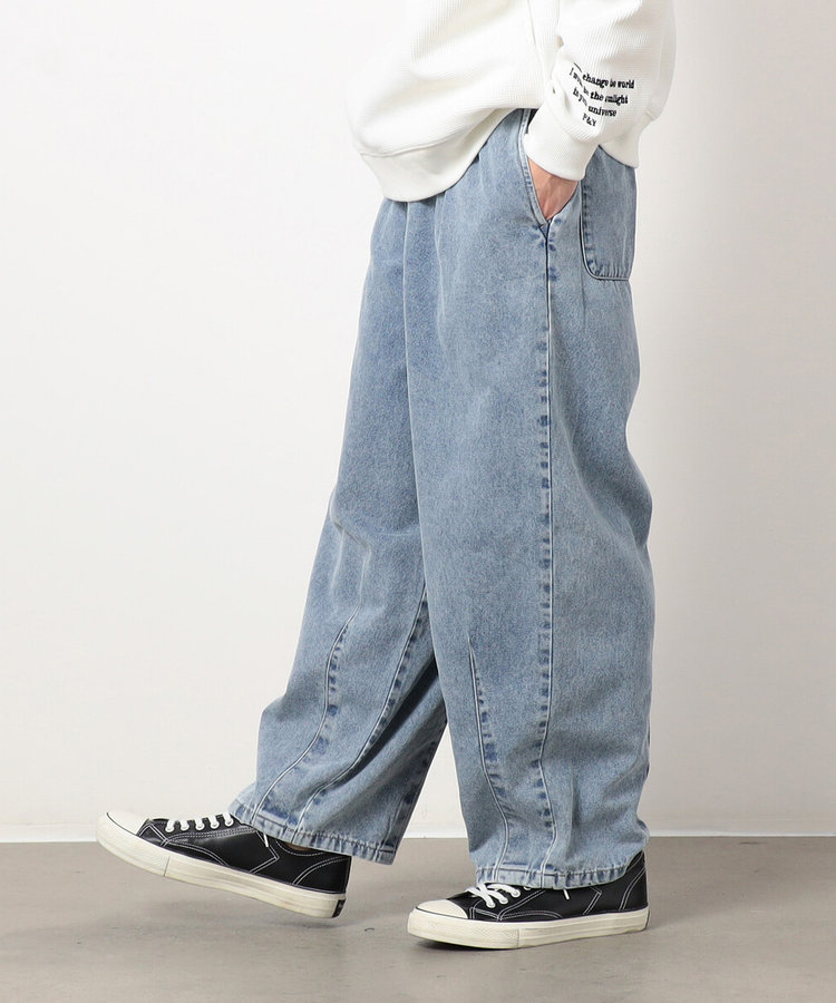硫化染めデニム／インディゴデニムワイドテーパードパンツ（55-01PK03