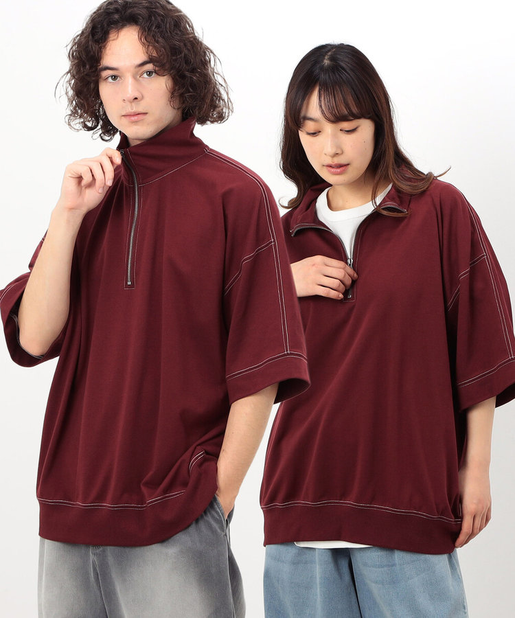 62867 パラディーゾ 裏メッシュ ハーフジップ半袖トップス 黒 L