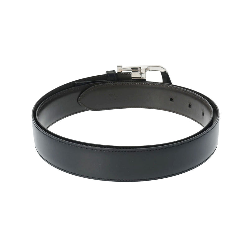 カルティエCアロンジェ 黒/茶 シルバー金具 メンズ カーフ ベルト