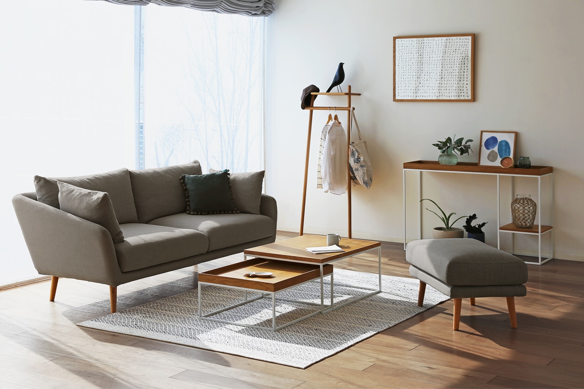 廃番25％OFF】HELEN SOFA 3人掛け グレー色 オーク脚/ウォルナット脚