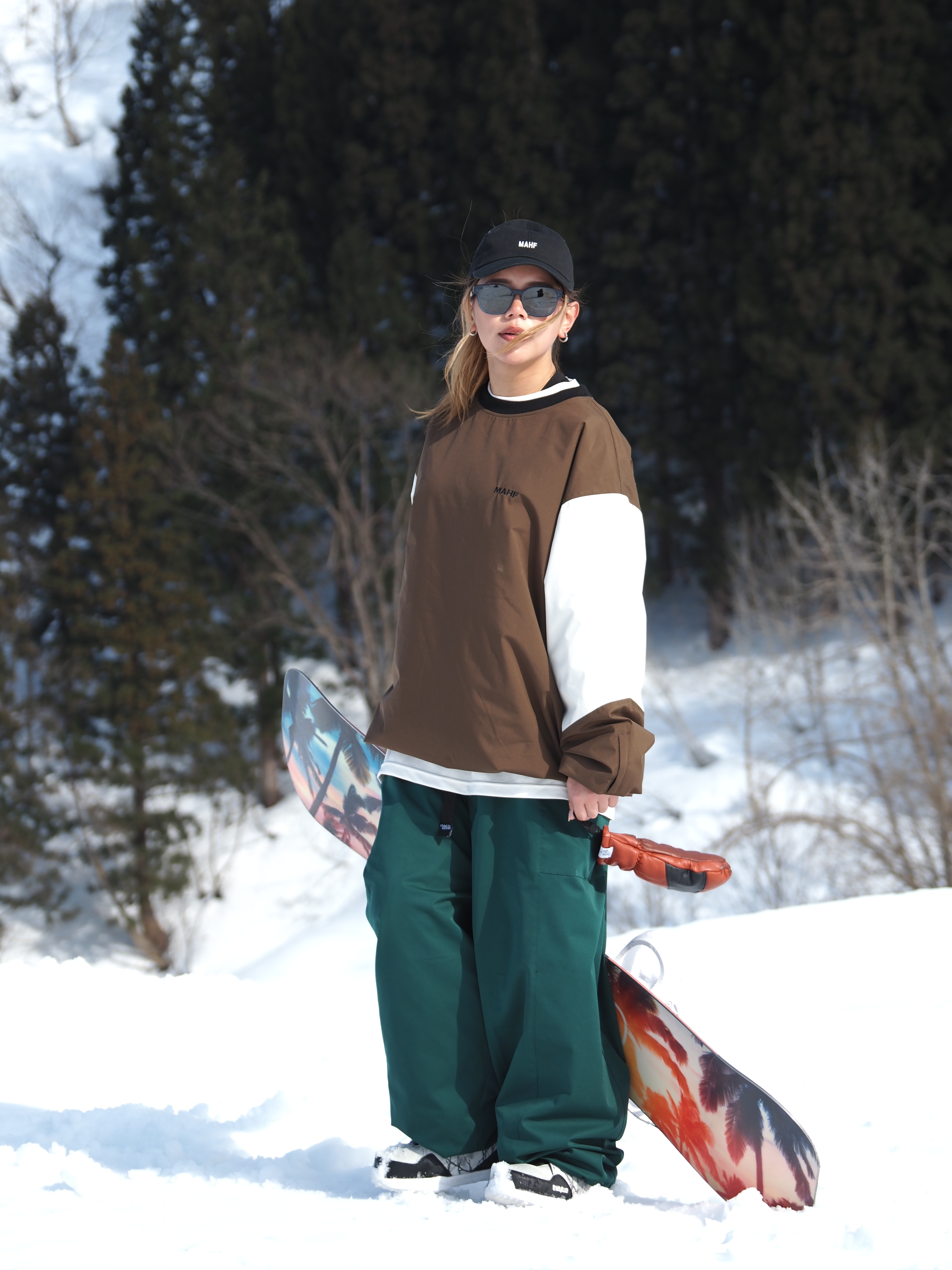 mahf サイドポケットスノーパンツ XL ダークグリーン スノーワイド