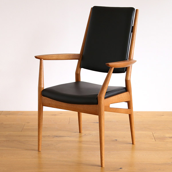 日進木工 ハイバック ダイニングチェア 肘付き アームチェア レッド