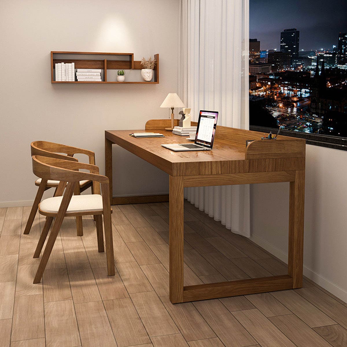 VeroMan 無垢材 デスク＆チェアセット 壁付け可能 学習机 PCデスク