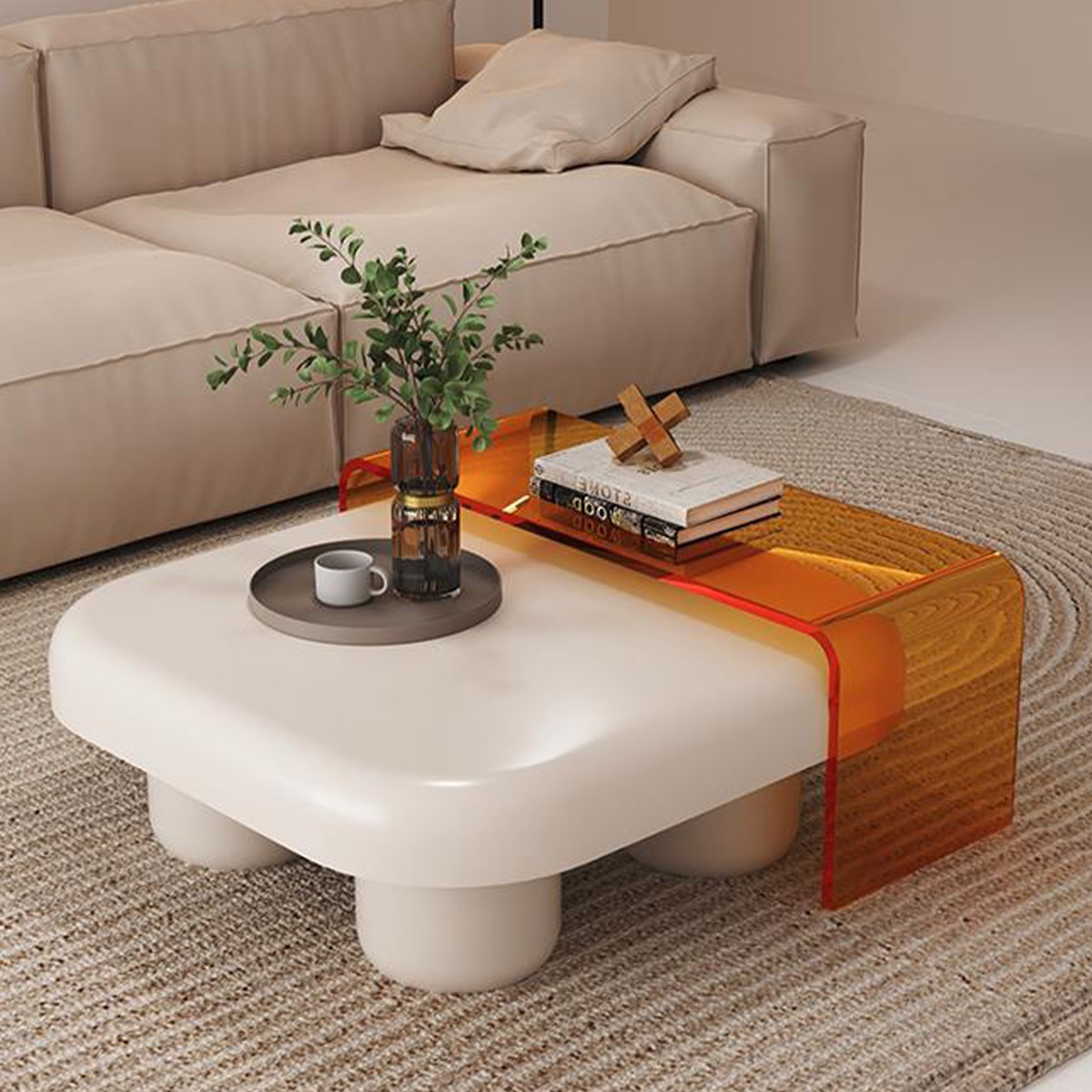 VeroMan サイドテーブル スケルトン クリアオレンジ ローテーブル