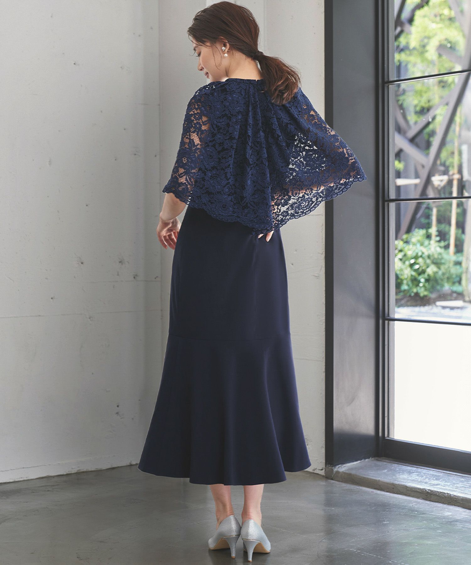 ケープドレス フォーマル シースルー ロング パーティー 結婚式