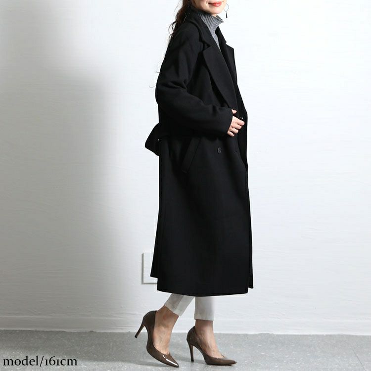大きいサイズ レディース ダブルボタンロングチェスターコート mnfk