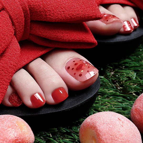 フットネイルシール [ハートドット ヌーディレッド] ネイルシール