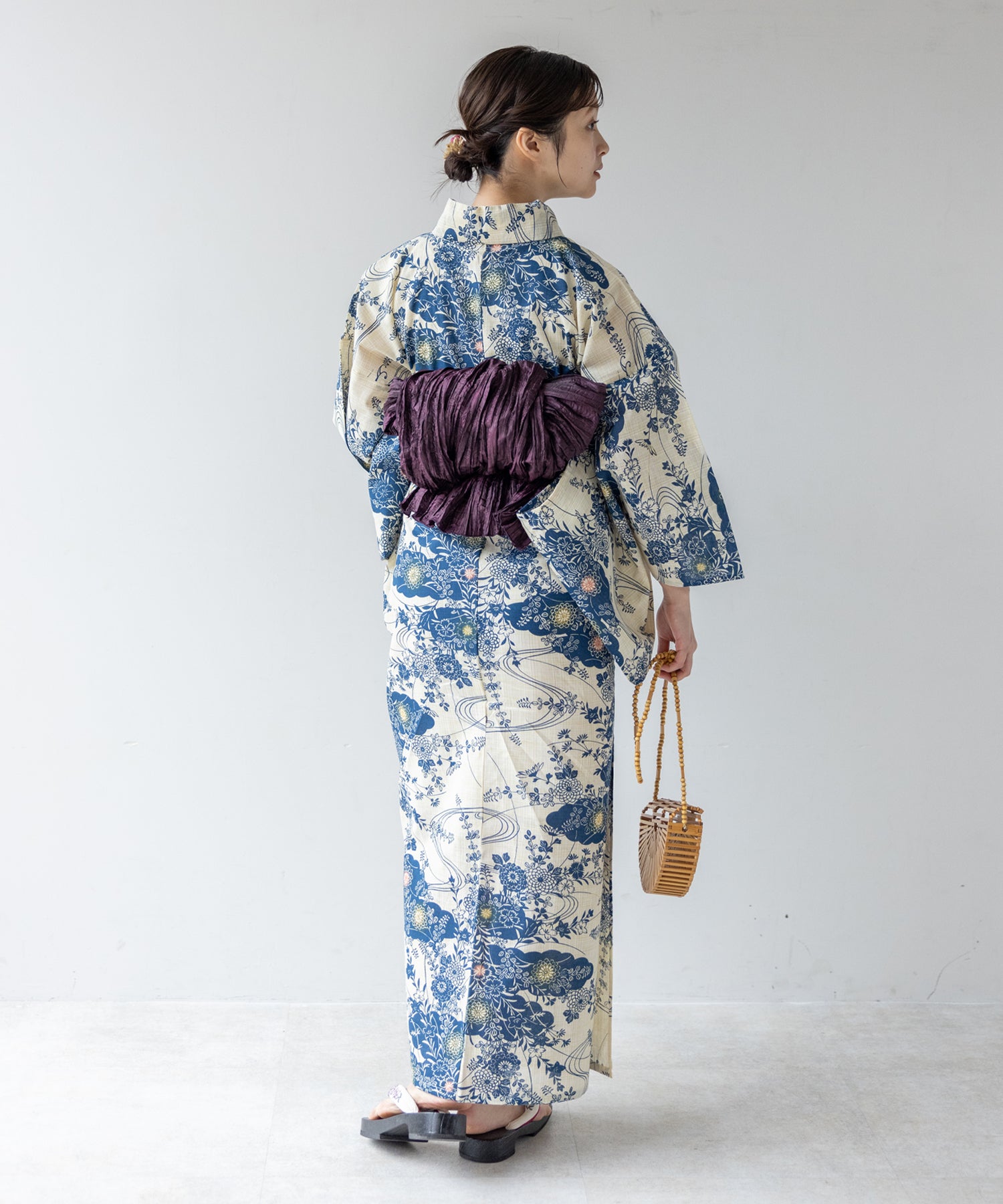 こだわり浴衣5点セット (浴衣/帯/下駄/腰紐/着付け冊子) 麻混 綿麻 先