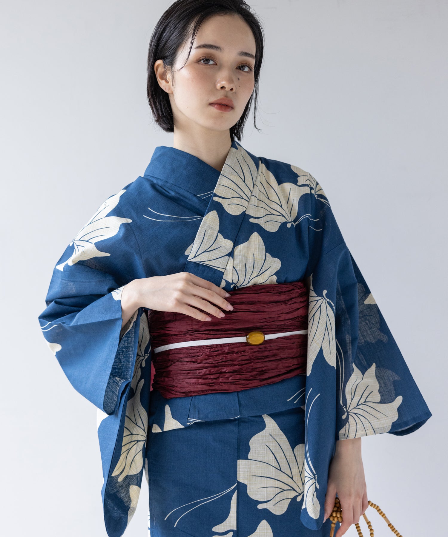 こだわり浴衣 5点セット (浴衣/帯/下駄/腰紐/着付け冊子) 麻混 綿麻 先