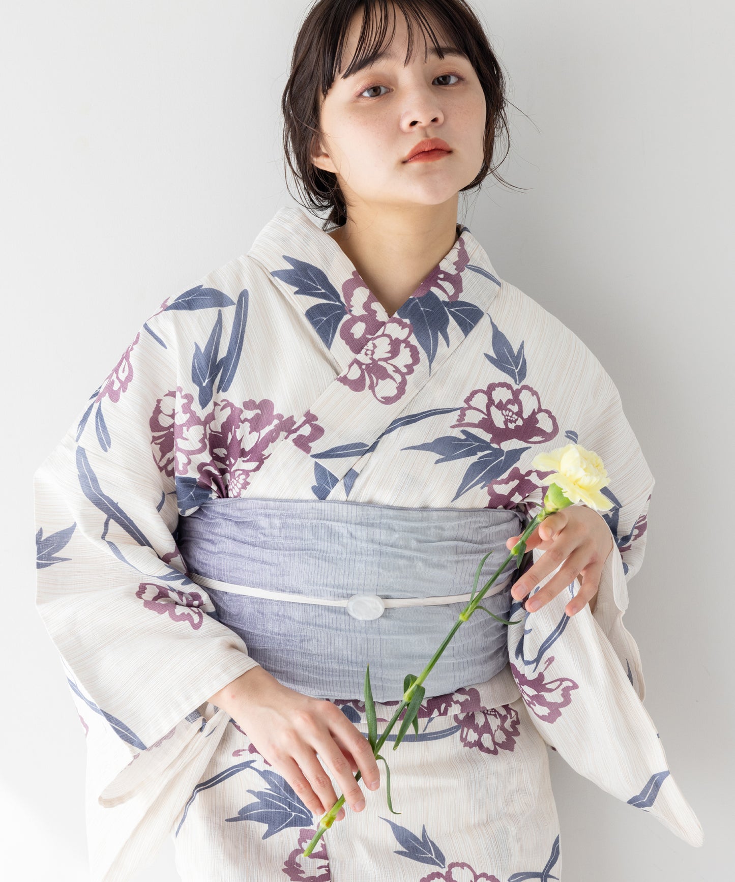 こだわり浴衣 5点セット (浴衣/帯/下駄/腰紐/着付け冊子) 綿麻 牡丹