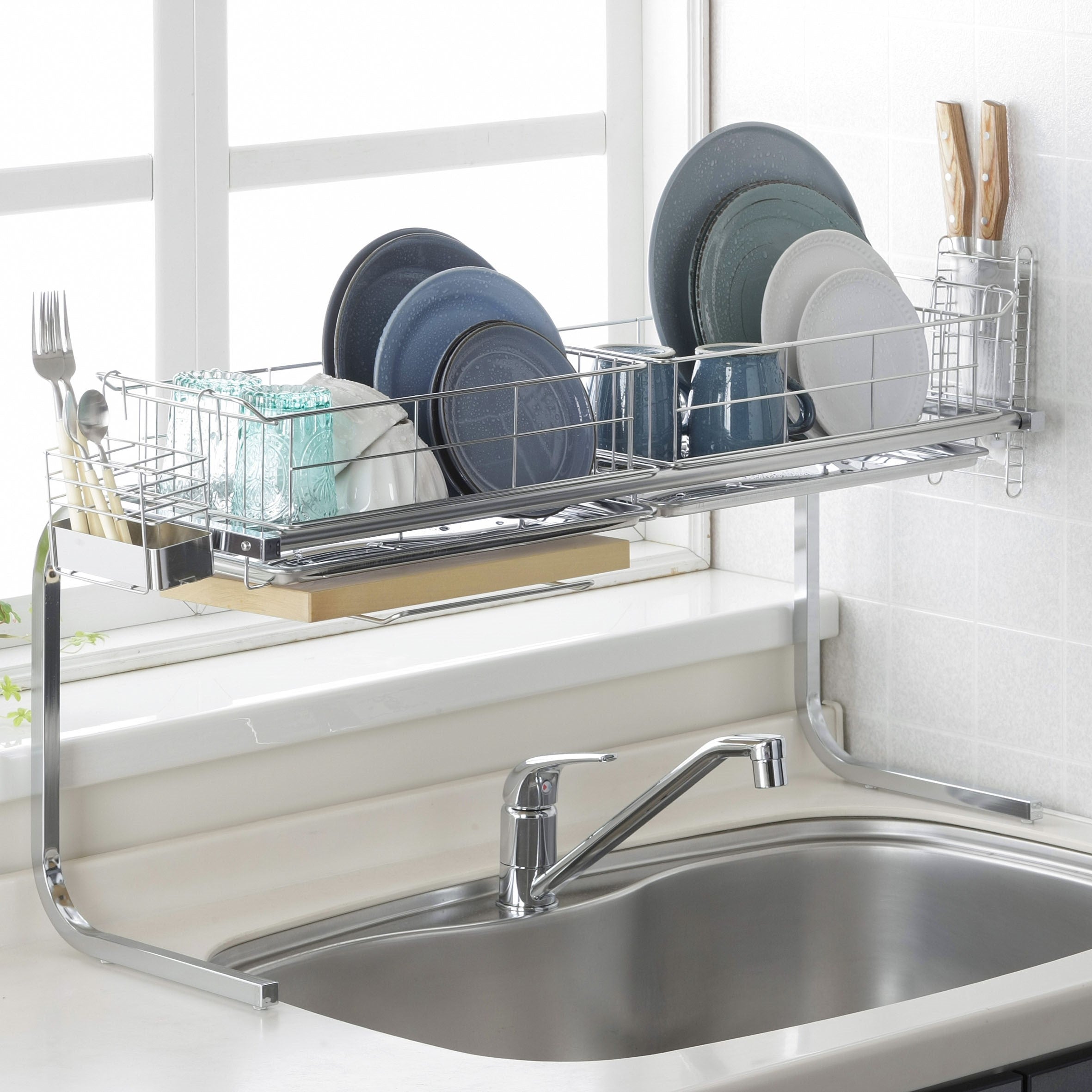 シンク上を有効活用】伸縮式 シンク上水切り DX 箸立て 包丁スタンド