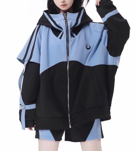 HOTDRY SIS] Blue and black subculture area Zip jacket jersey set