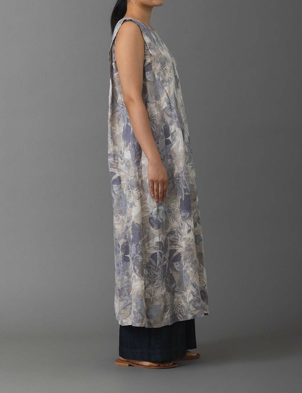 リネン夏の葉プリントワンピース玉心花（ぎょくしんか） | 石見銀山 群