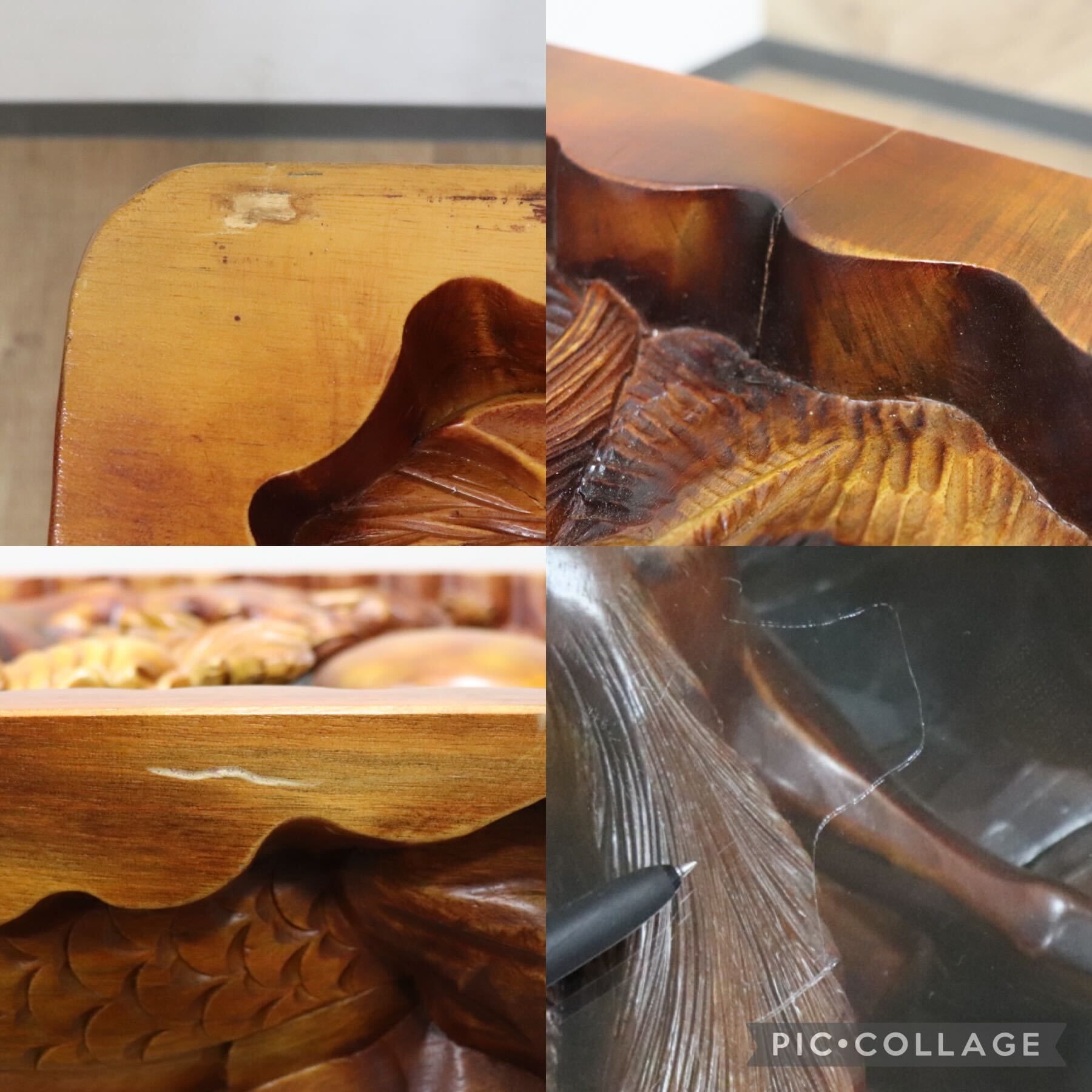 GMHS46○中国美術 十二支 木彫 彫刻 天然木 センターテーブル リビング