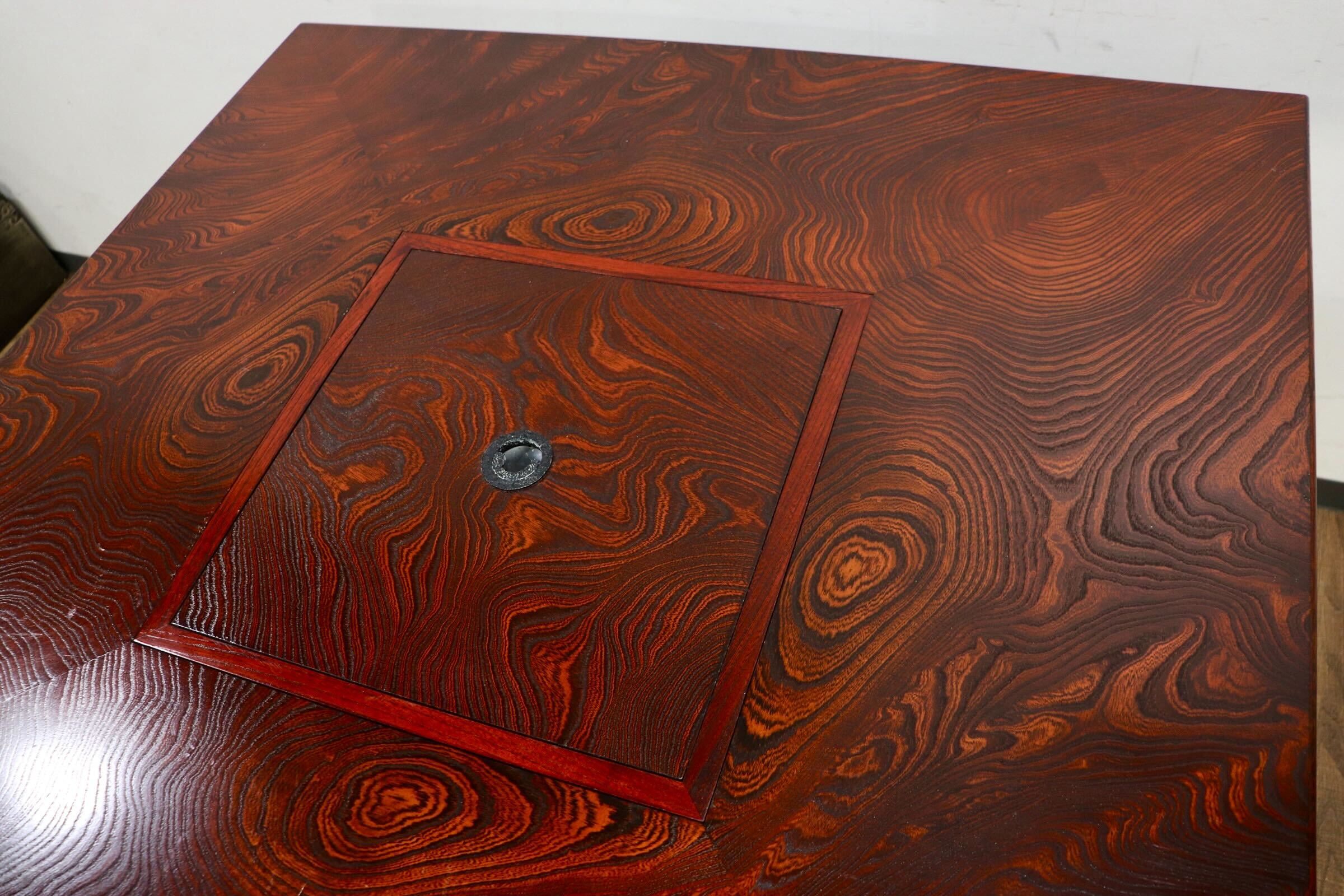 九州民芸家具火鉢炉付卓子回転台付ダイニングテーブル銅製火床囲炉裏