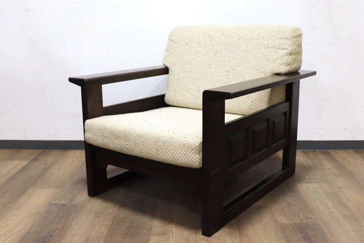 USED/北海道民芸家具 一人掛けソファ 飛騨産業 和モダン カバ材 USED