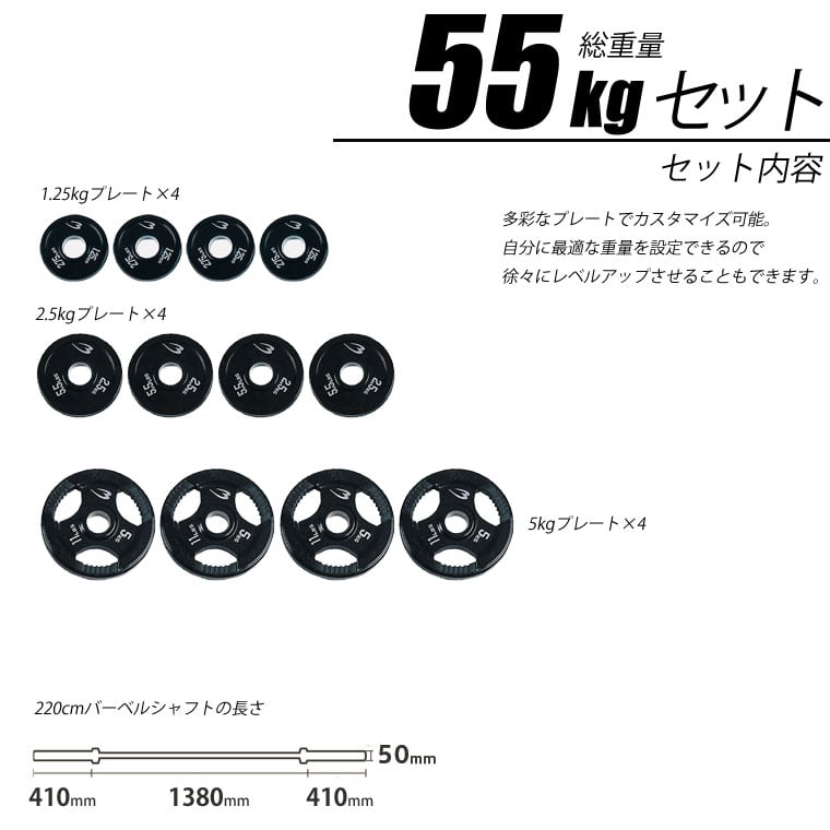 オリンピックバーベルセット55kg｜トレーニングマシンのレンタルと