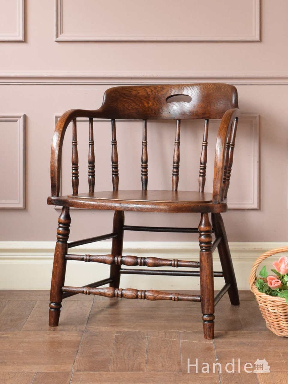 英国アンティーク木製ホイールバックチェア/ダイニングイス/椅子(89
