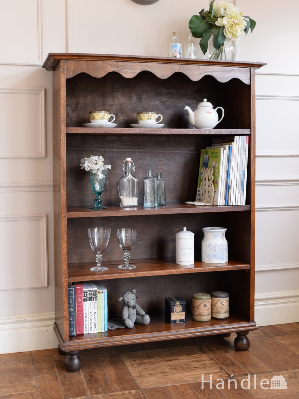 アンティークのオープンシェルフ、オーク材のおしゃれなブックシェルフ