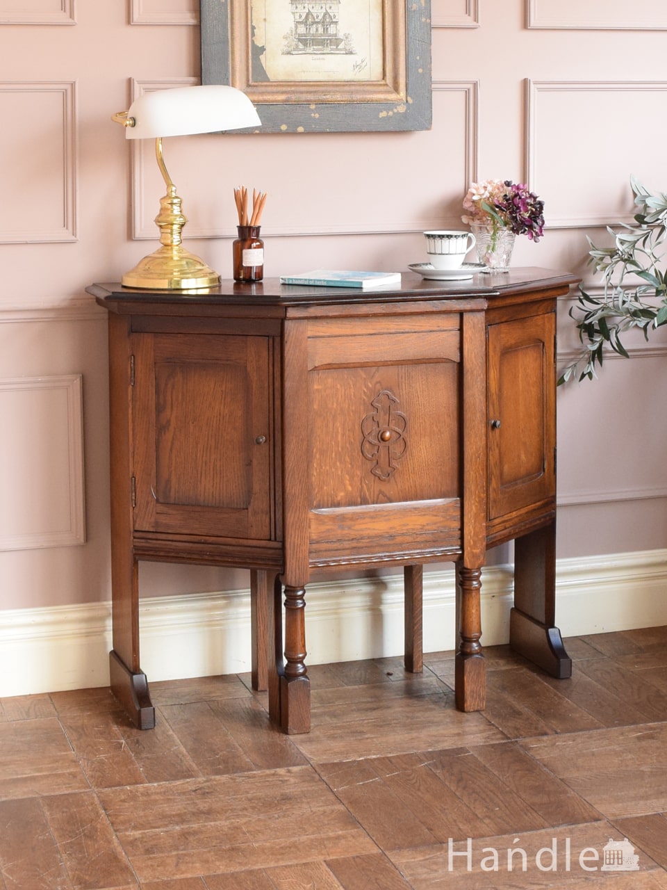 アンティークの書斎机、ツイスト脚のライティングデスク(q-2157-f