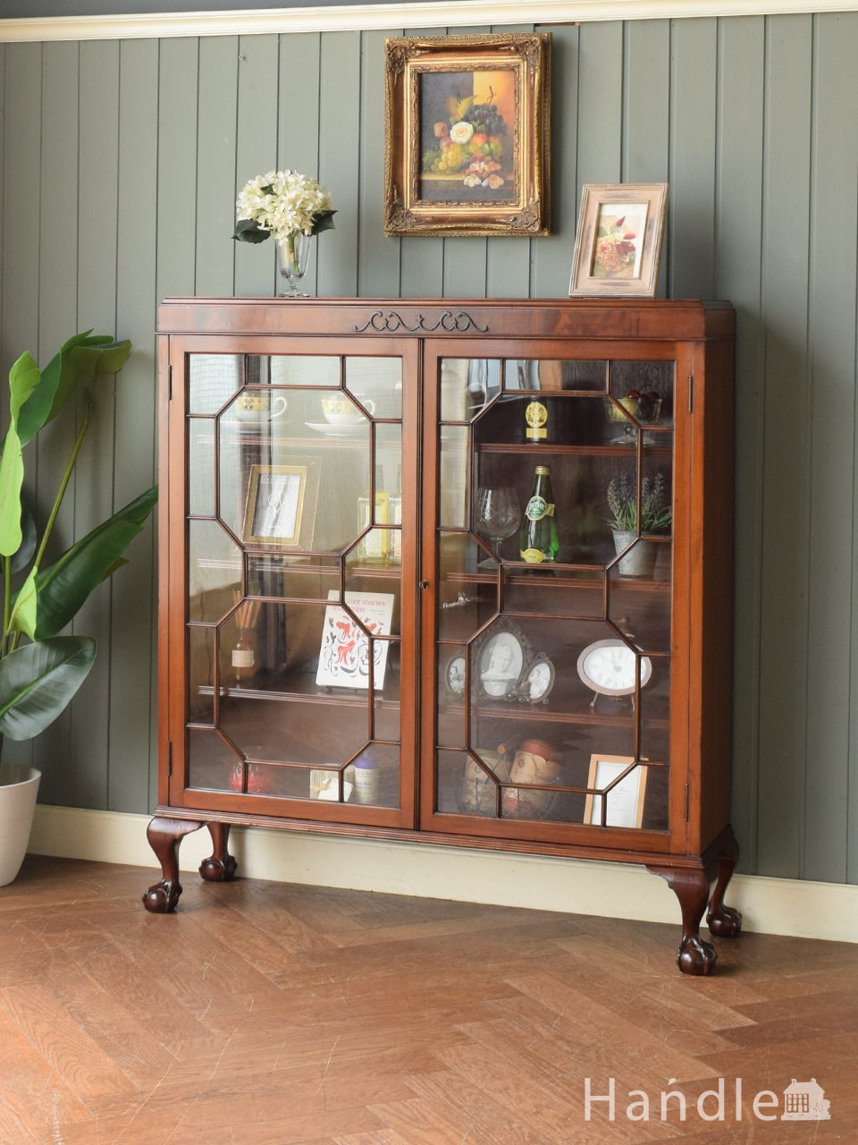 フランスアンティーク木製ブックケースキャビネット/本棚/食器棚/飾棚