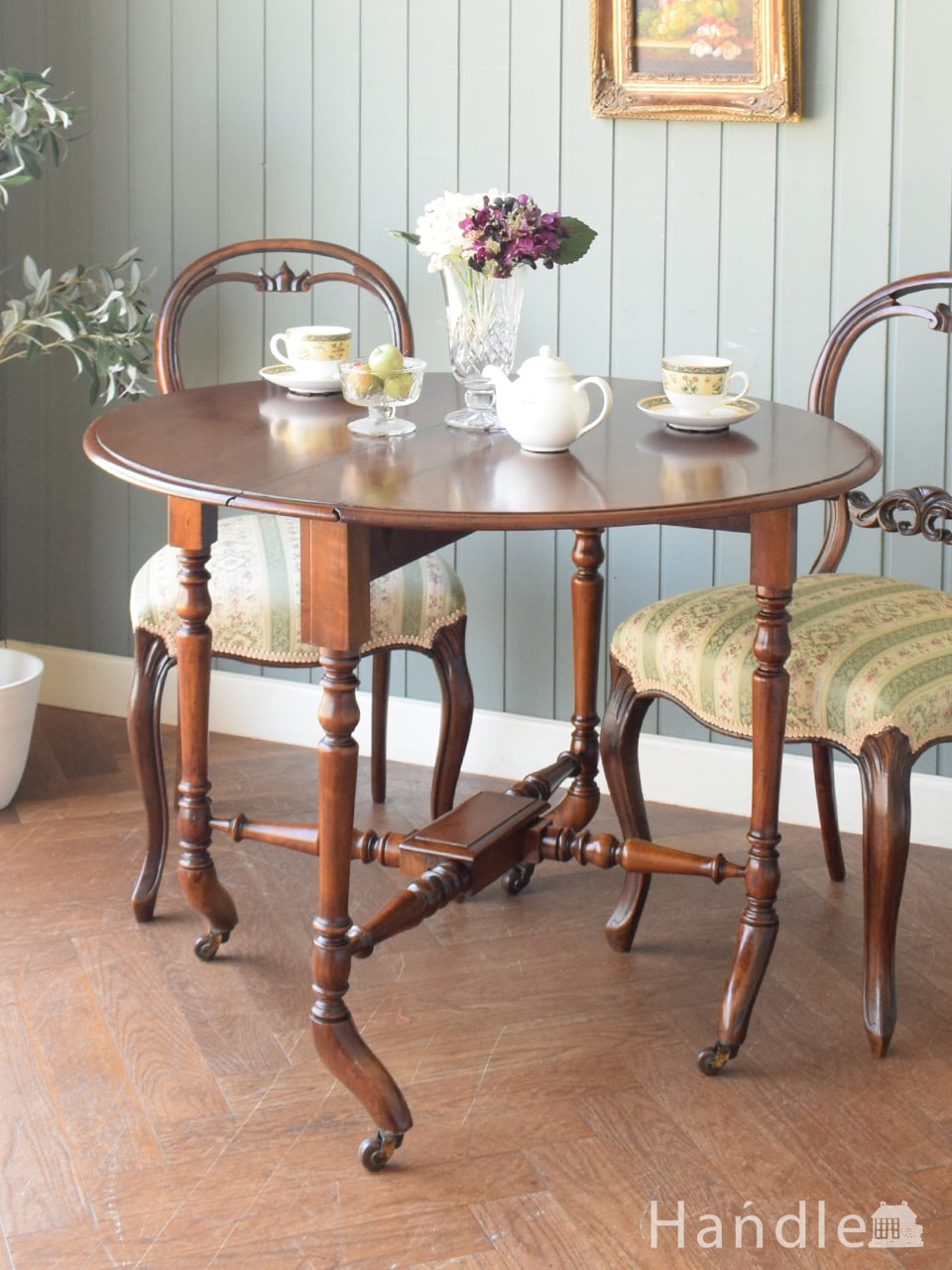 英国アンティーク木製ゲートレッグテーブル/ダイニング机バタフライ(89