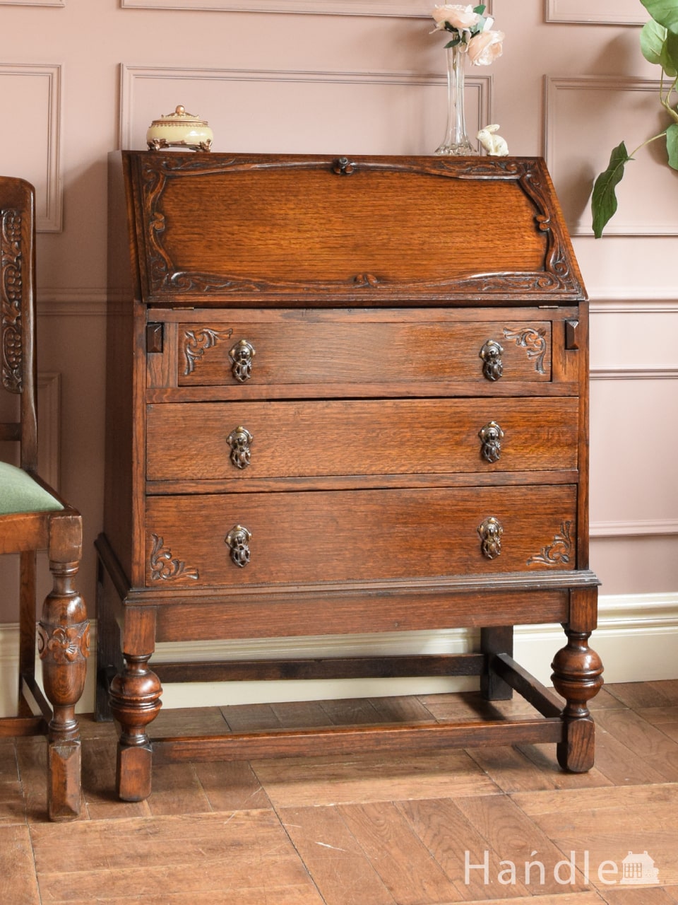 イギリスのアンティーク家具、使いやすい書斎机、ライティング