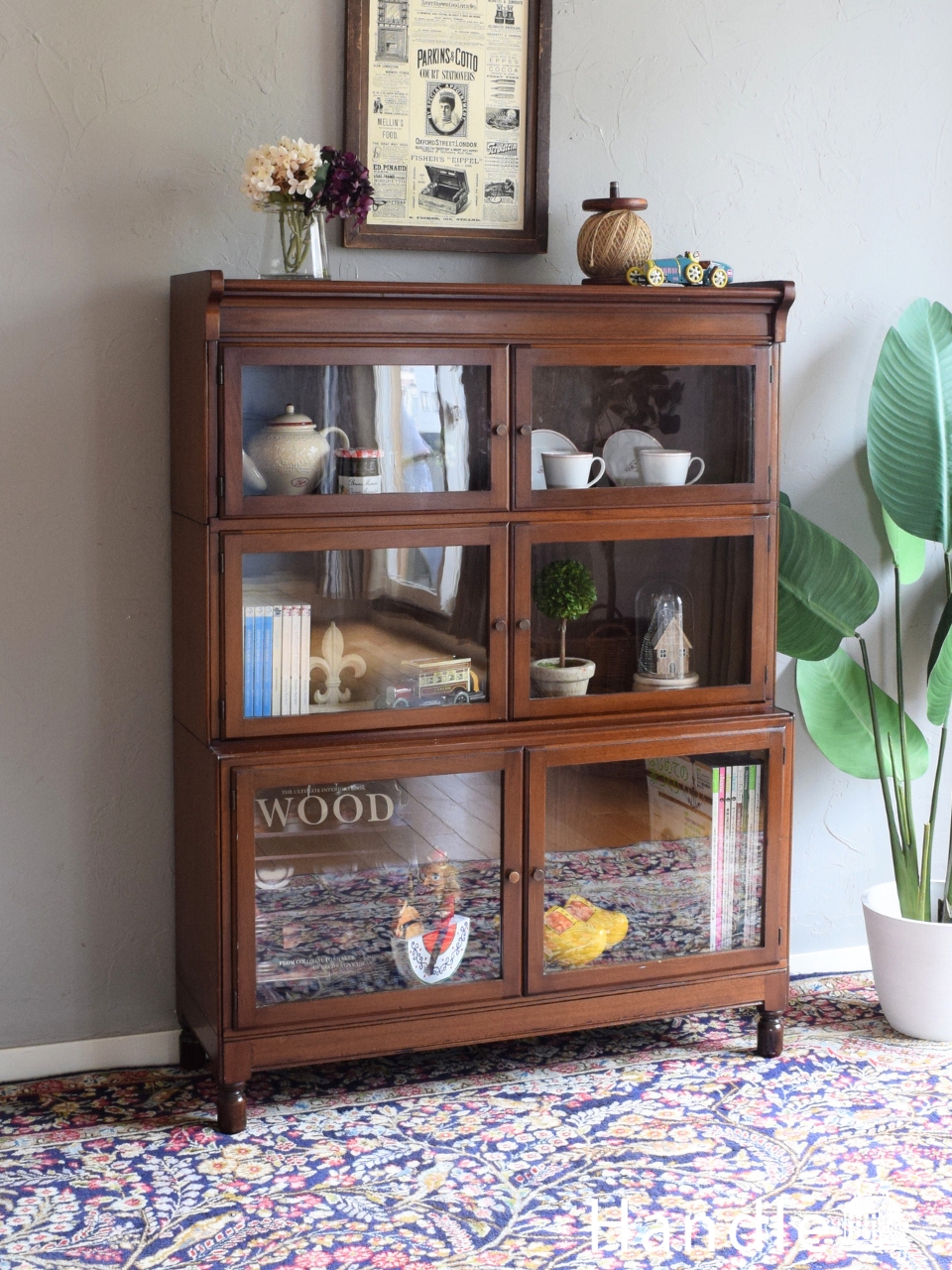 イギリスから届いたアンティークの本棚、マホガニー材のおしゃれな