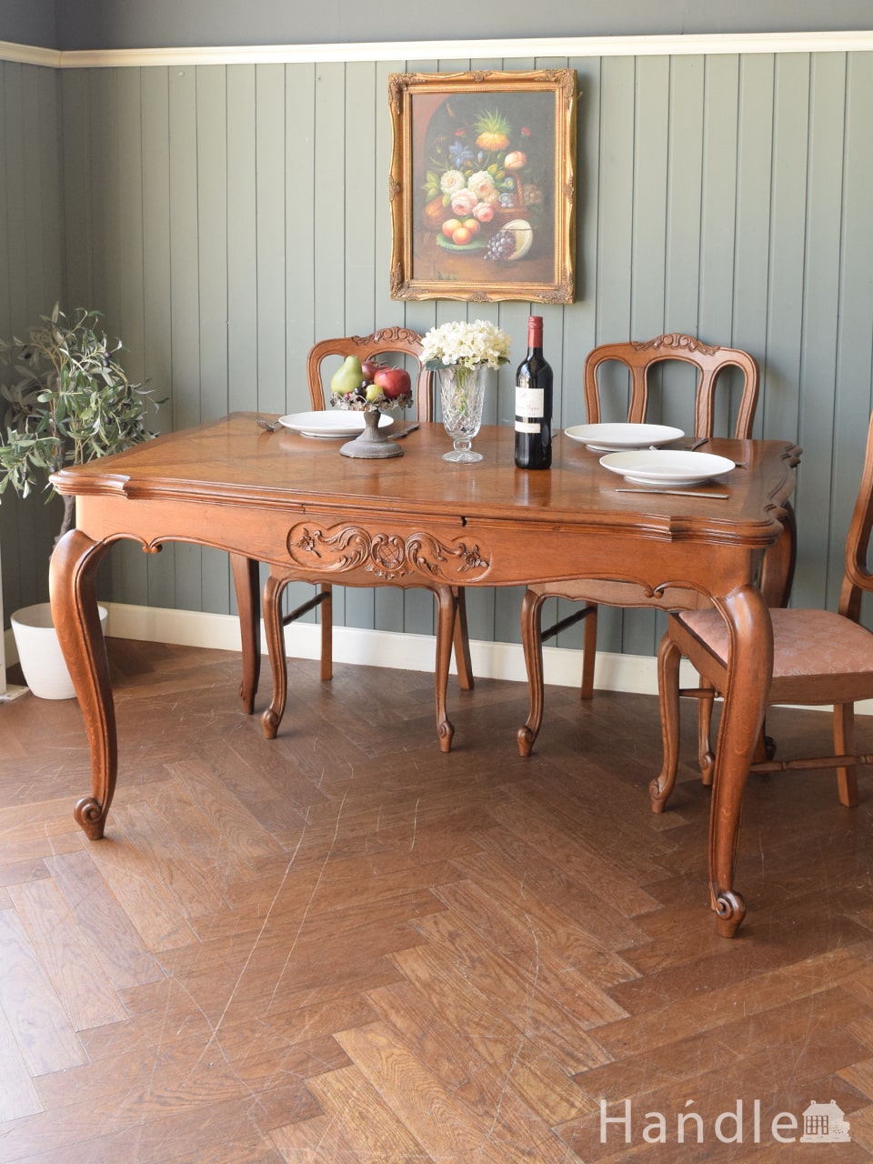 フランスの美しいアンティークダイニングテーブル、伸長式のドロー