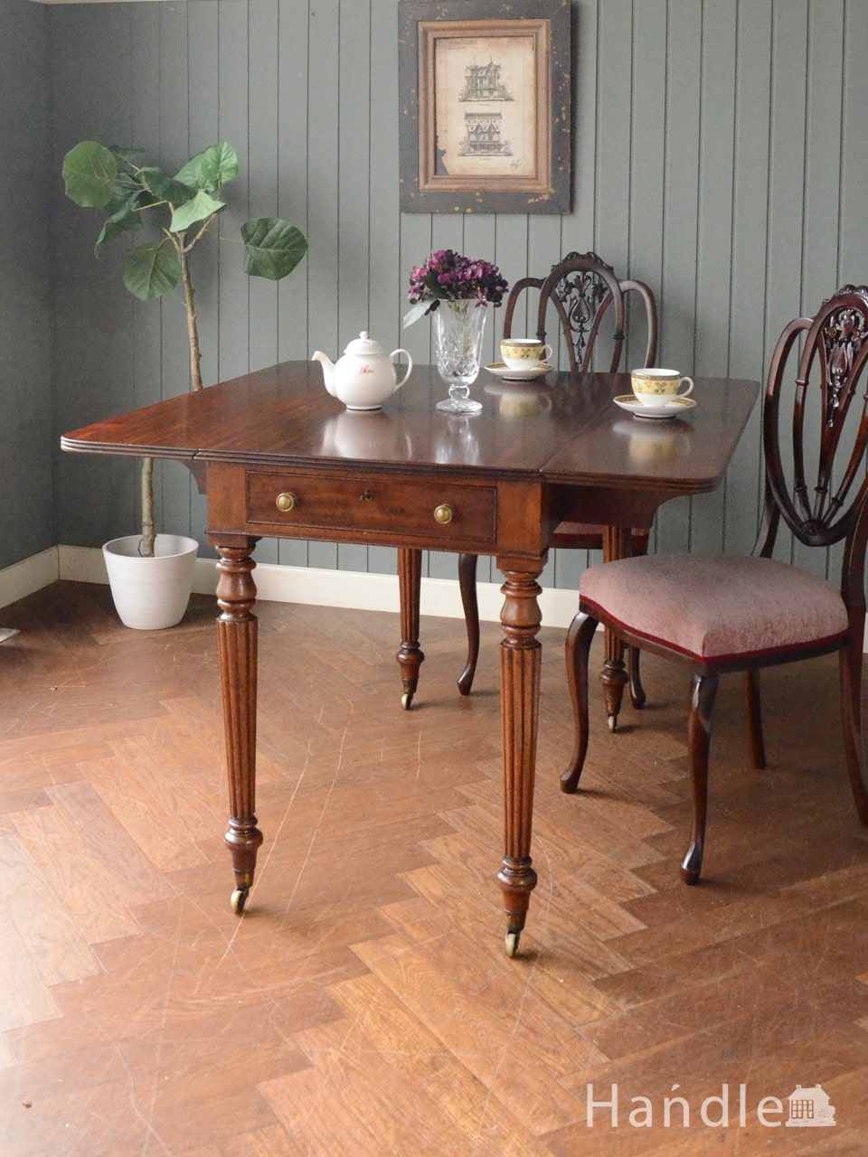 英国アンティーク木製ゲートレッグテーブル/ダイニング机バタフライ(91