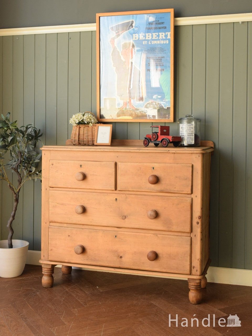 イギリスから届いたナチュラルな3段チェスト、アンティークオールド