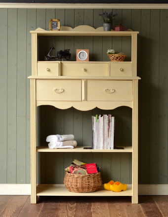 アンティークのフレンチ家具、クリーム色のキャビネット(d-987-f