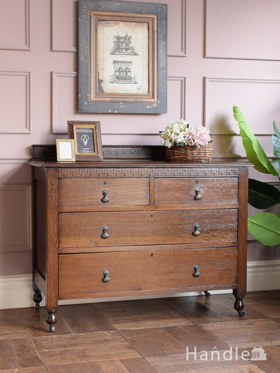 アンティークのフレンチ家具、オーク材の3段チェスト（コモード）(j