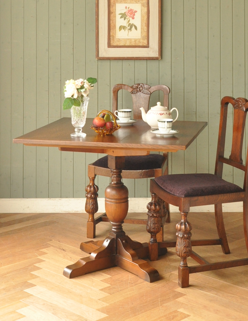 イギリスのアンティーク家具、重厚な脚のダイニングテーブル(q-610-f