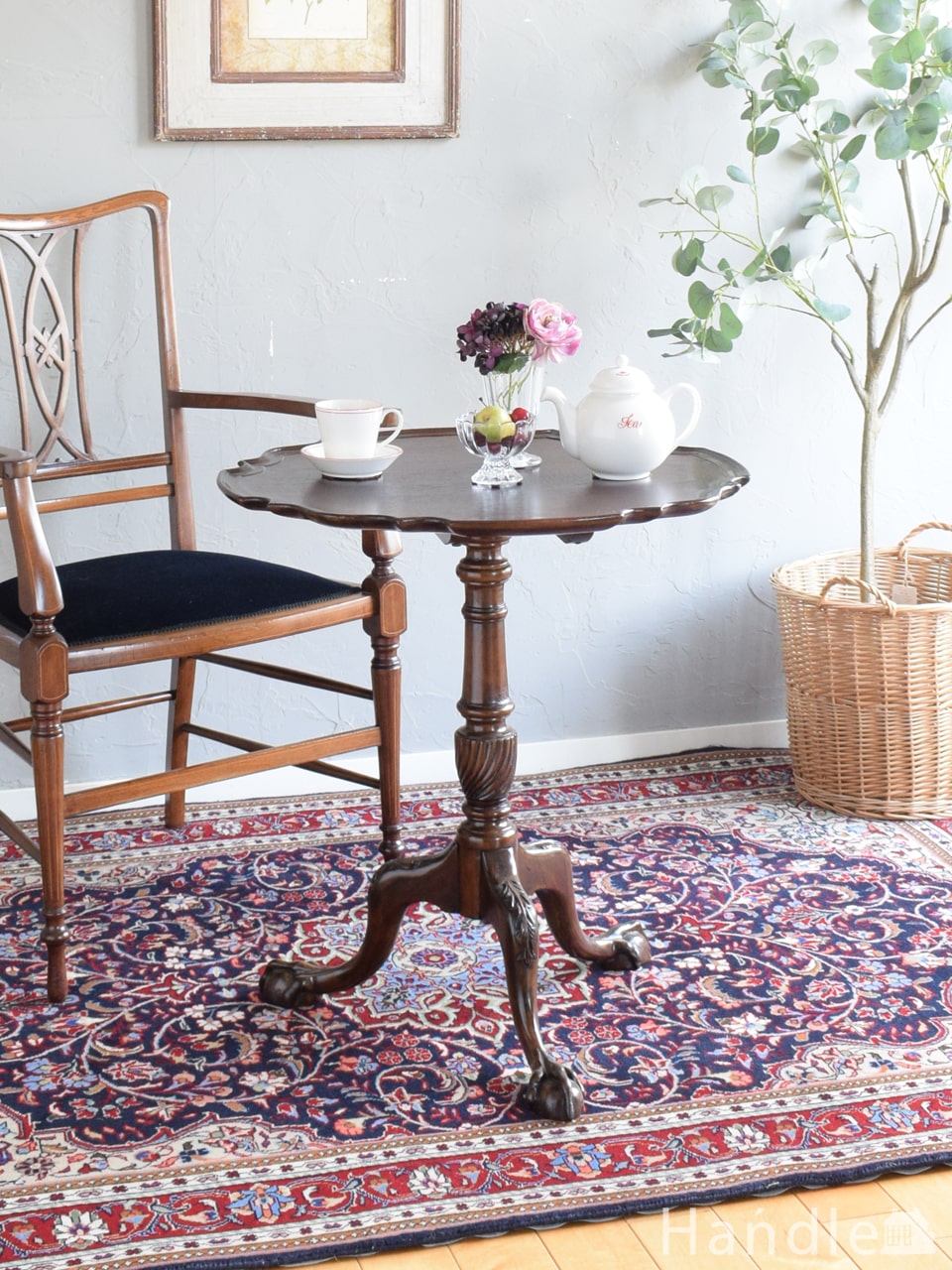 英国アンティークの折りたたみテーブル、ボビンレッグの