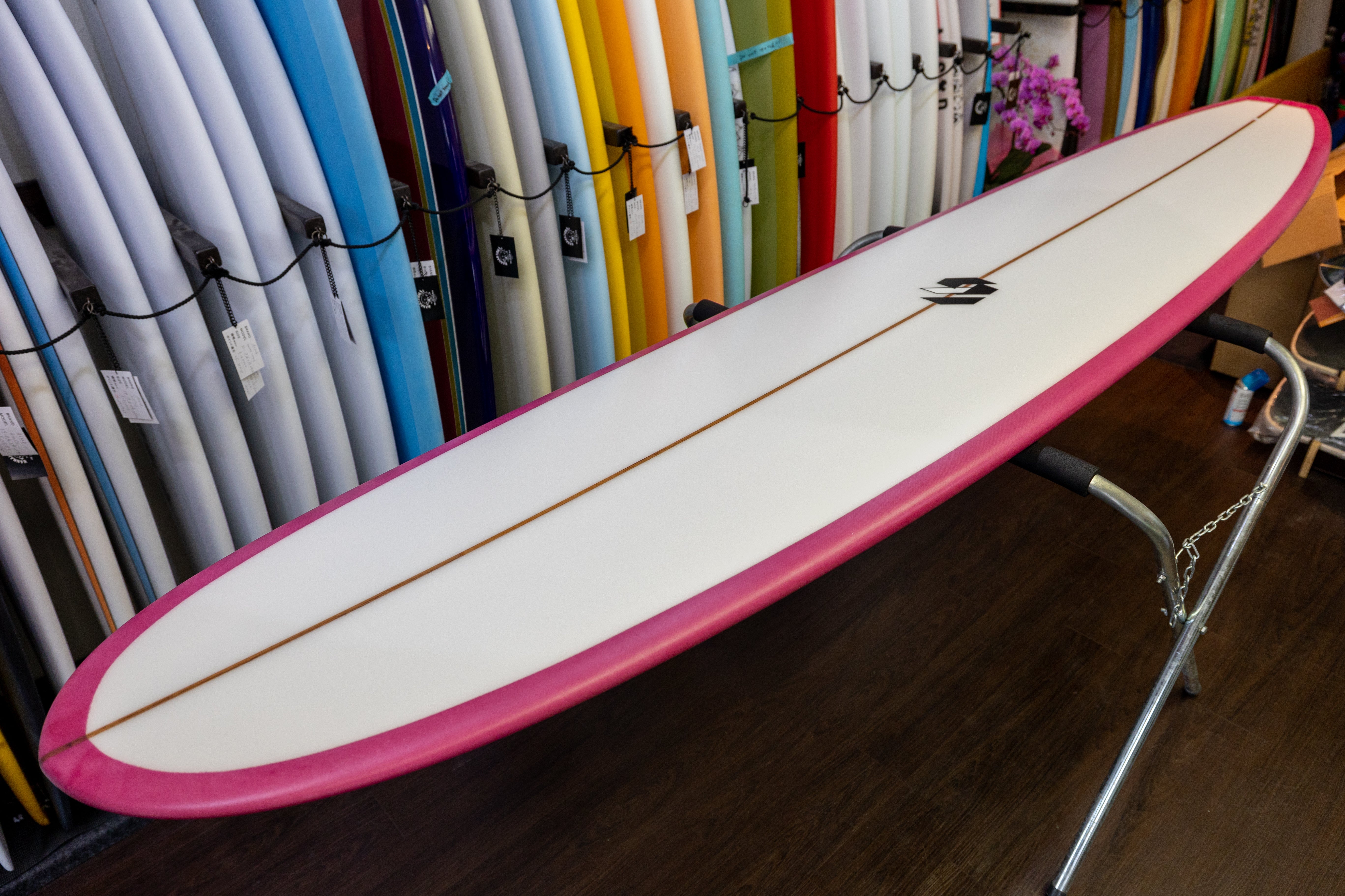 中古ロングボード ピンク&アブストラクトdesign 9'1f お洒落 中古