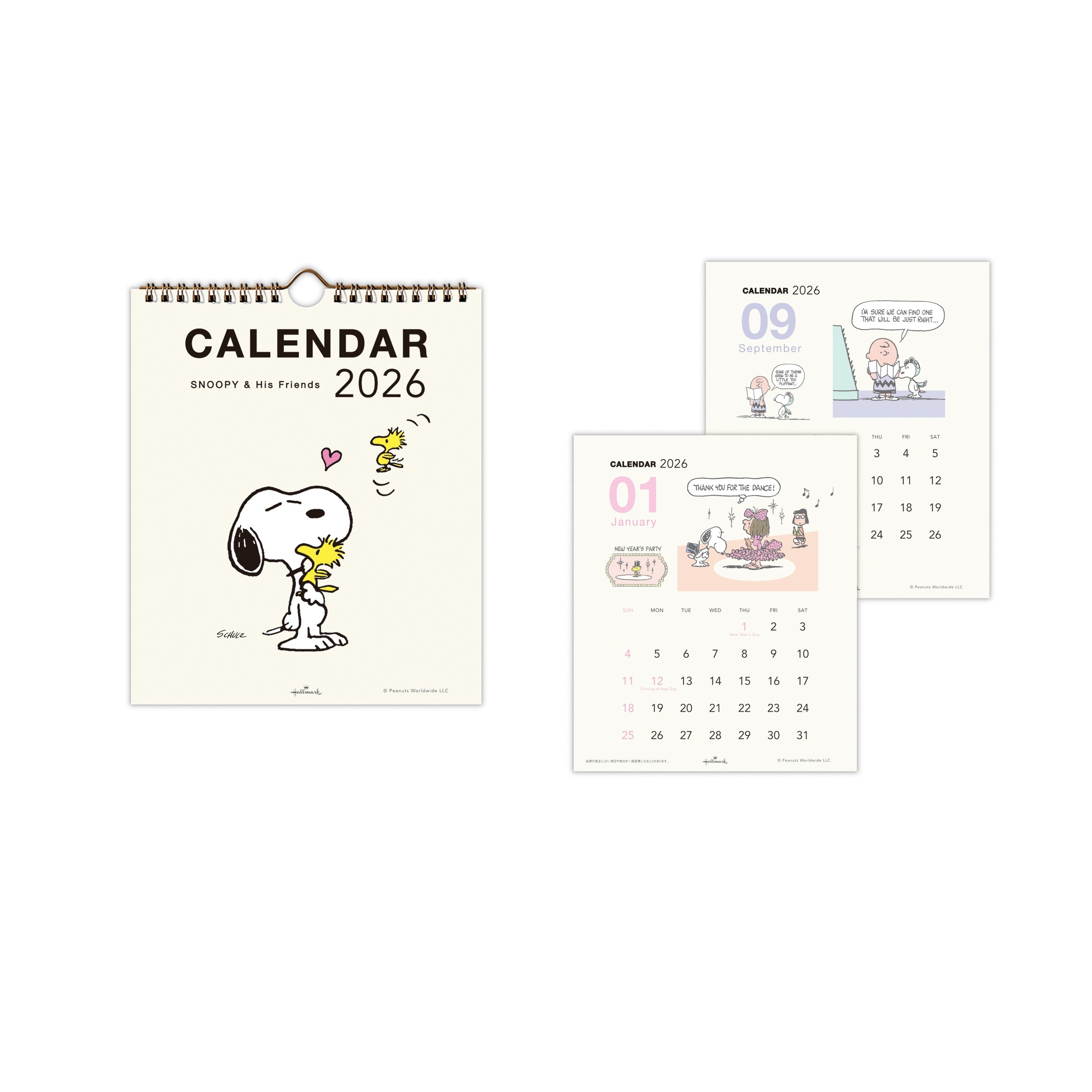 スヌーピー縦型【壁掛け｜二つ折りカレンダー小 2026】日本ホール