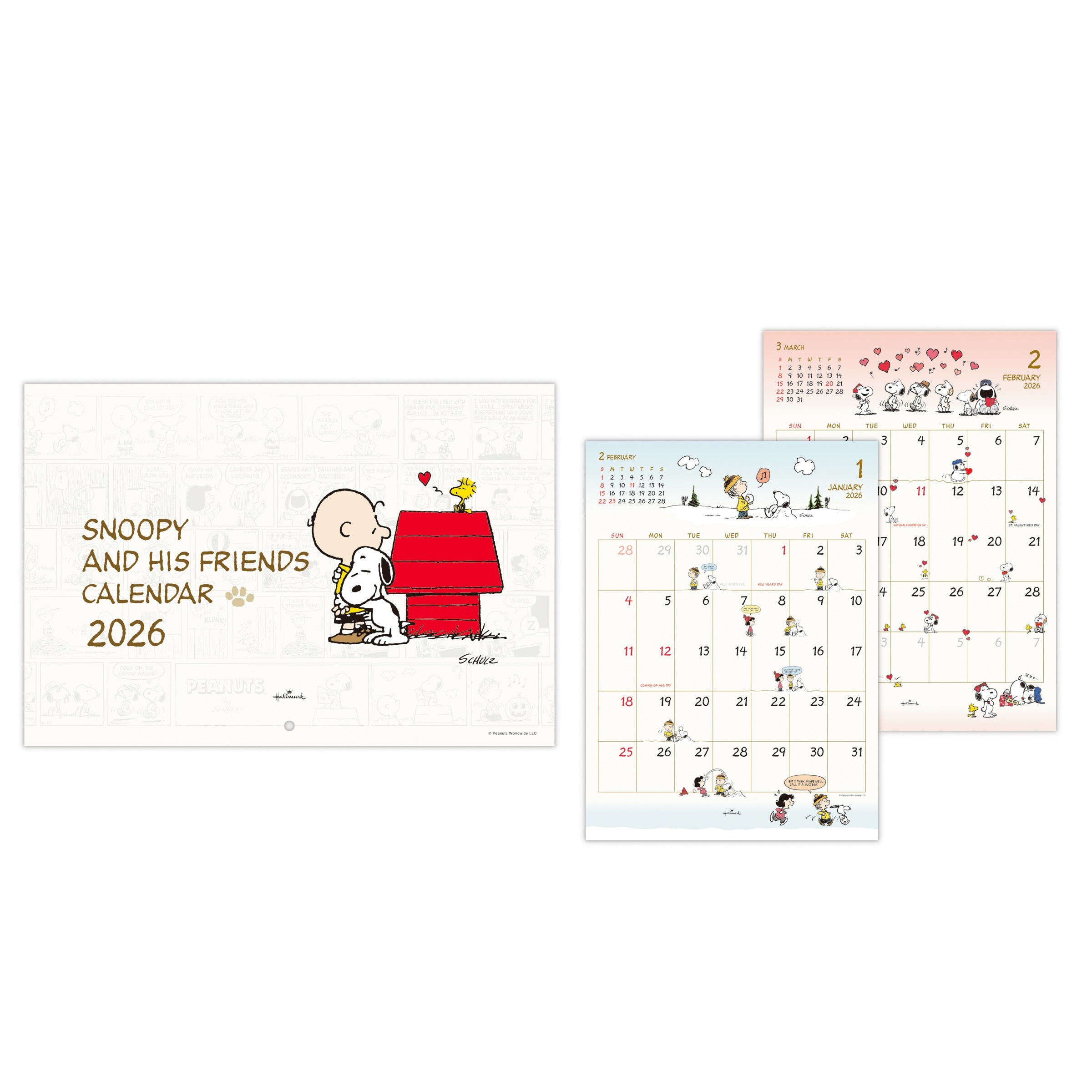 スヌーピー ピーナッツ【壁掛け｜二つ折りカレンダー小 2026】日本