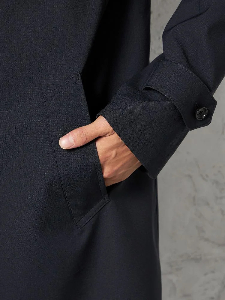 ブラック 【撥水加工】ステンカラーコート ストレッチ 無地