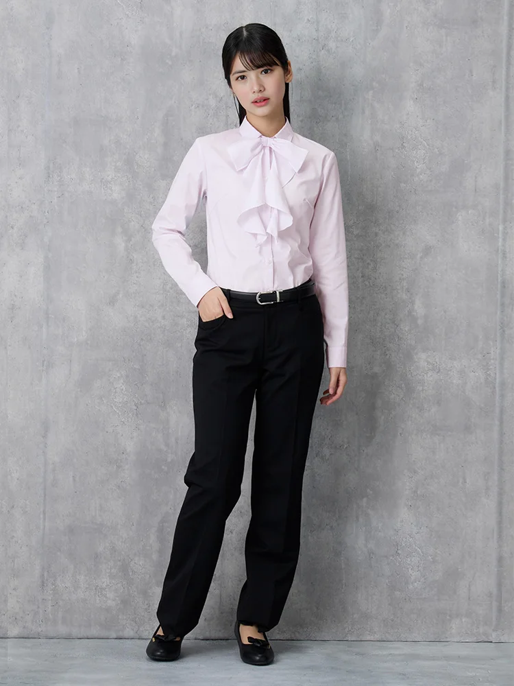 ウォッシャブル】パンツ ストレート 黒無地 ビエラスティコ 無地 ViVi