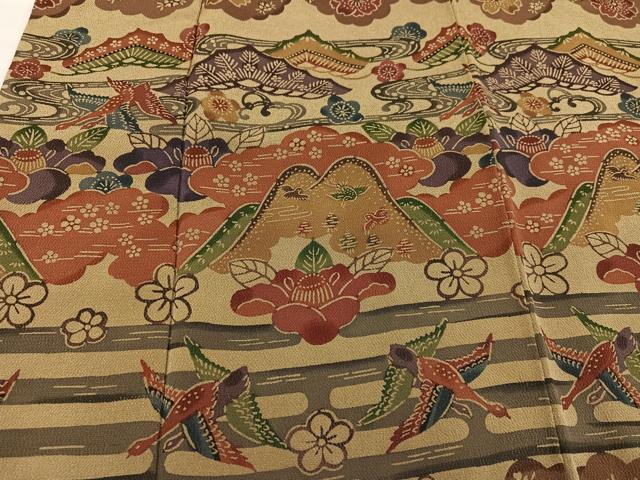 平和屋着物○西岡都巳二 紅型 訪問着 群鶴草花文 鬼