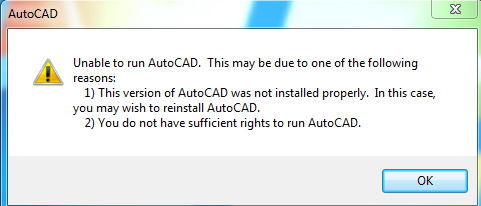 ソフトウェアを開くときに「AutoCADを実行できません」というAutoCAD